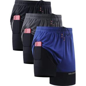 image:imageNELEUS Mens 2 in 1 Running Shorts with LinerDry Fit Workout Shorts with Pockets6094 BlackGreyBlue 3 Pack