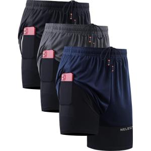 image:imageNELEUS Mens 2 in 1 Running Shorts with LinerDry Fit Workout Shorts with Pockets6094 BlackGreyNavy Blue 3 Pack