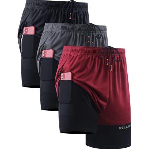 image:imageNELEUS Mens 2 in 1 Running Shorts with LinerDry Fit Workout Shorts with Pockets6094 BlackGreyRed 3 Pack