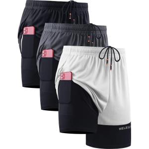 image:imageNELEUS Mens 2 in 1 Running Shorts with LinerDry Fit Workout Shorts with Pockets6094 BlackGreyWhite 3 Pack