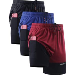 image:imageNELEUS Mens 2 in 1 Running Shorts with LinerDry Fit Workout Shorts with Pockets6094 BlackRedBlue 3 Pack