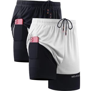 image:imageNELEUS Mens 2 in 1 Running Shorts with LinerDry Fit Workout Shorts with Pockets6094 BlackWhite 2 Pack