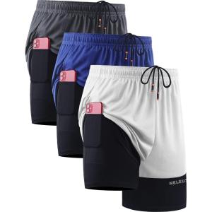 image:imageNELEUS Mens 2 in 1 Running Shorts with LinerDry Fit Workout Shorts with Pockets6094 WhiteGreyBlue 3 Pack