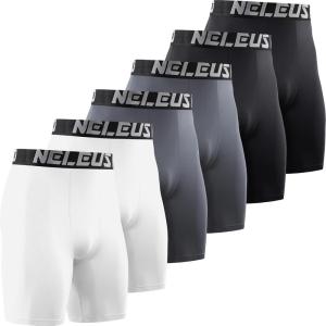 image:imageNELEUS 3 or 6 Pack Compression Shorts for Men Spandex Sport Shorts Running Athletic Workout Performance Baselayer Underwear6011 Black 2pcs grey2pcs white 2 Pcs