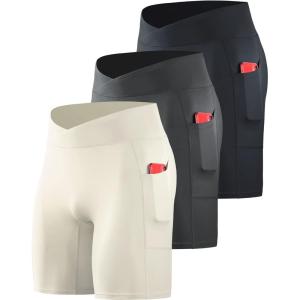 image:imageNELEUS Mens Compression Short with Pocket Dry Fit Yoga Running Shorts Pack of 36115 BlackGreyCreamy White  3 Pack