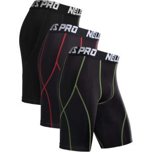 image:imageNELEUS Mens Compression Shorts Pack of 36012 BlackRed StripeGreen Stripe 3 Pack