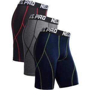 image:imageNELEUS Mens Compression Shorts Pack of 36012 Blackred StripeGreyNavy Blue 3 Pack