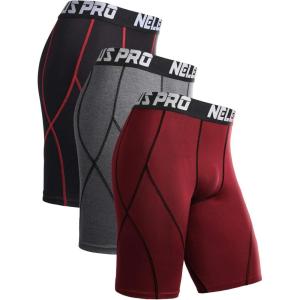 image:imageNELEUS Mens Compression Shorts Pack of 36012 Blackred StripeGreyRed 3 Pack