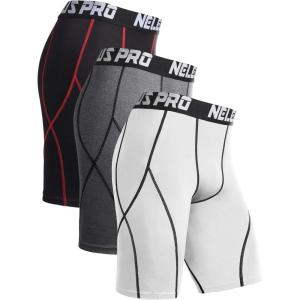 image:imageNELEUS Mens Compression Shorts Pack of 36012 GreyBlackred StripeWhite 3 Pack