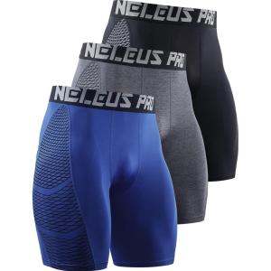 image:imageNELEUS Mens Compression Shorts Pack of 36086 BlackGreyBlue 3 Pack