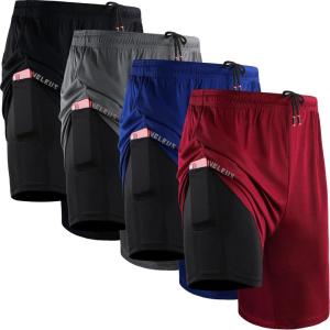 image:imageNELEUS 2 in 1 Athletic Shorts for Men 9 Dry Fit Workout Running Shorts with Pockets6150 Black  Grey  Blue  Red 4 Pack