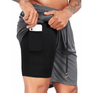 image:imageNELEUS 2 in 1 Athletic Shorts for Men 9 Dry Fit Workout Running Shorts with Pockets6150 Grey 1 Pack