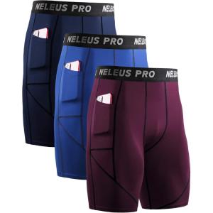 image:imageNELEUS Mens 3 Pack Running Compression Shorts with Pockets6082 RedNavyBlue 3 Pack