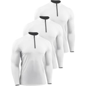 image:imageNELEUS Mens Compression Shirts 14 Zip Pullover Long Sleeved Running Shirts 3 Pack5086 WhiteWhiteWhite