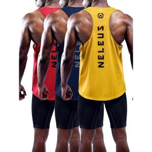 image:imageNELEUS Mens Workout Running Tank Top Sleeveless Gym Athletic Shirts5031 3 Pack Red yellow navy